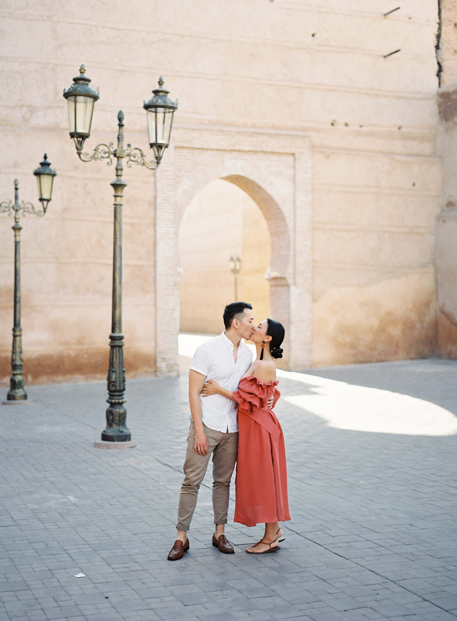 Marrakesh pre wedding session captured on analogue film