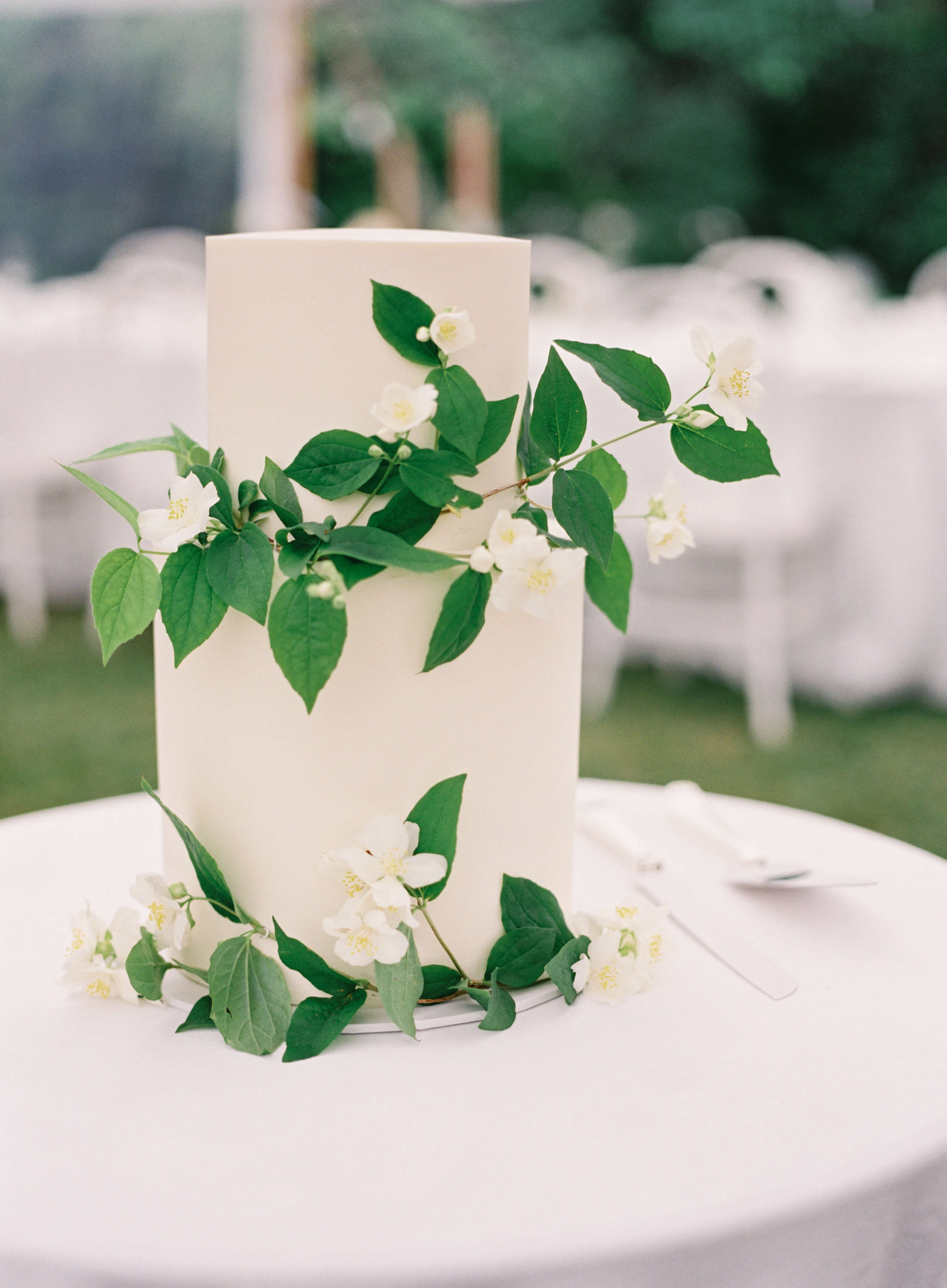 Simple green and white wedding cake